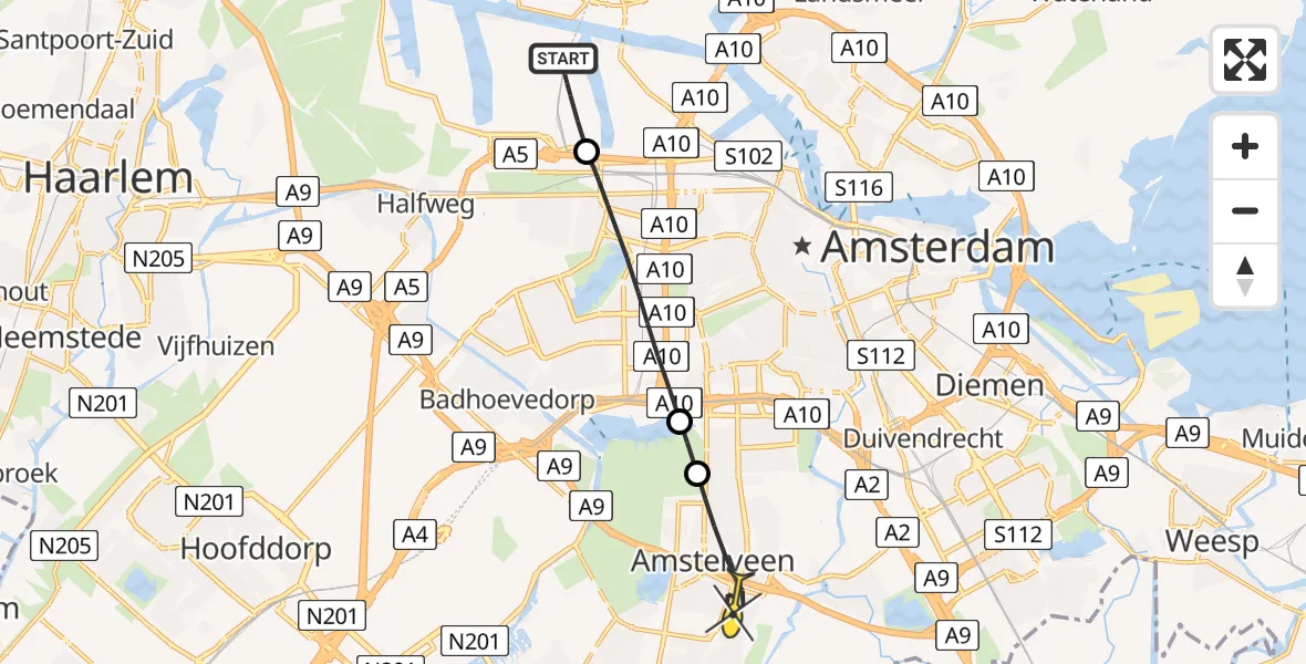 Routekaart van de vlucht: Lifeliner 1 naar Amstelveen, Maltaweg
