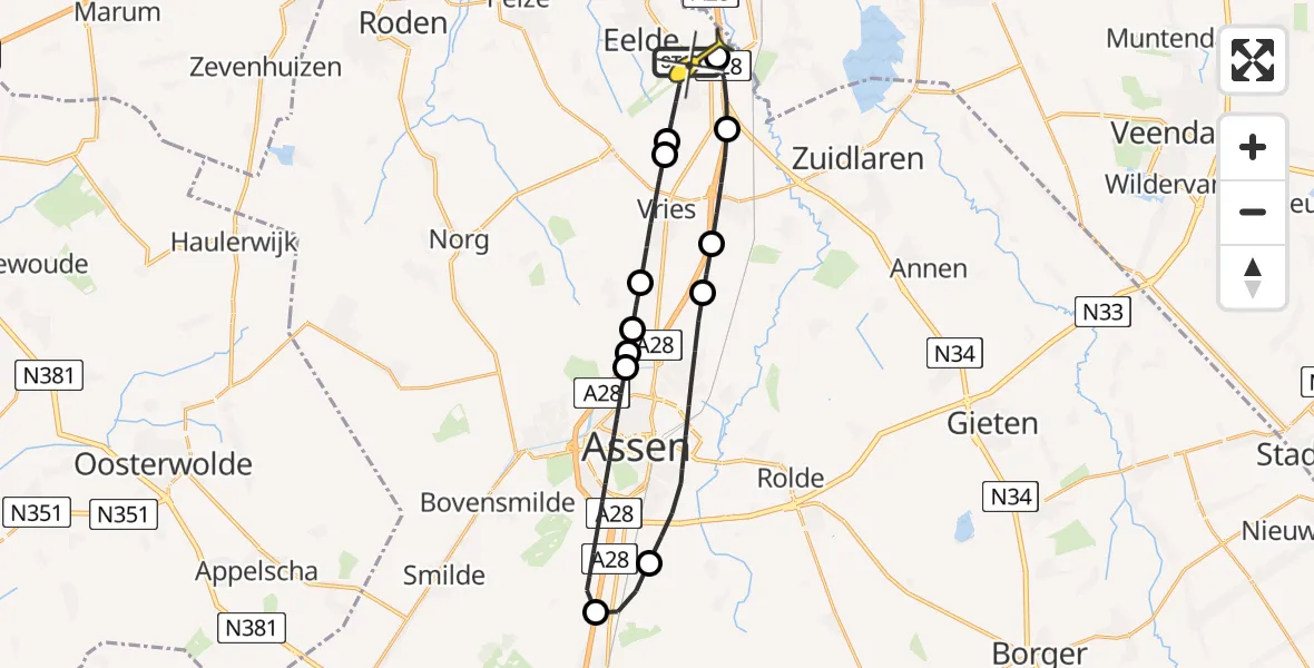 Routekaart van de vlucht: Lifeliner 4 naar Groningen Airport Eelde, Norgerweg
