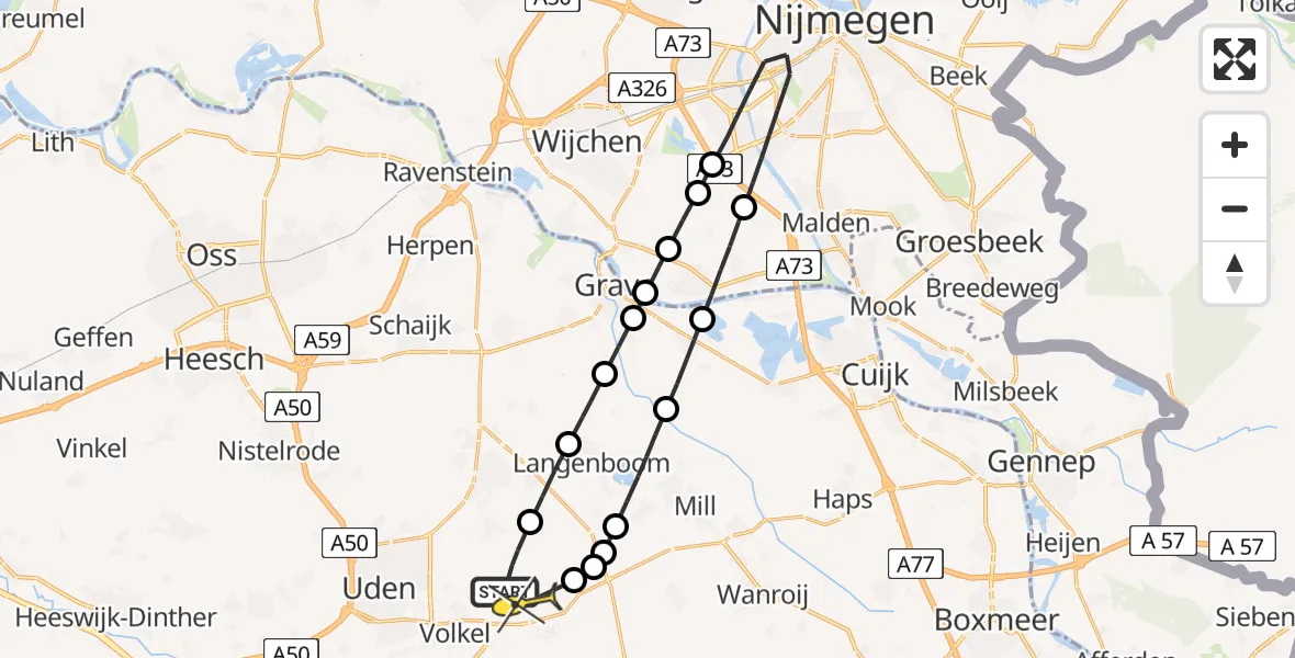 Routekaart van de vlucht: Lifeliner 3 naar Vliegbasis Volkel, Millsebaan