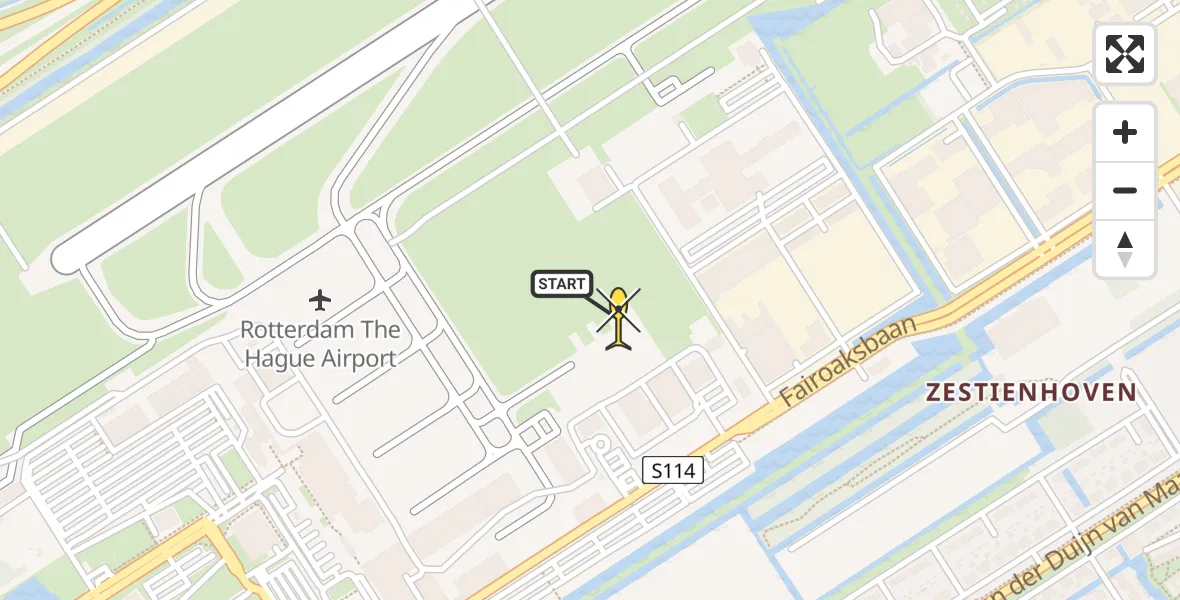 Routekaart van de vlucht: Politieheli naar Rotterdam The Hague Airport, Fairoaksbaan