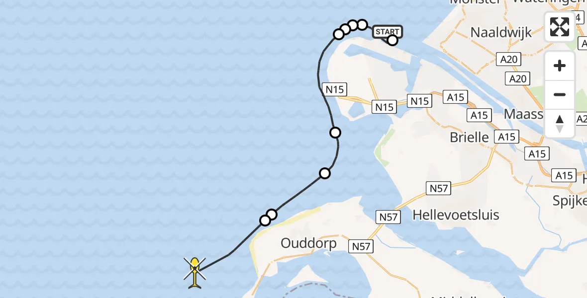 Routekaart van de vlucht: Politieheli naar Slag Maasmond