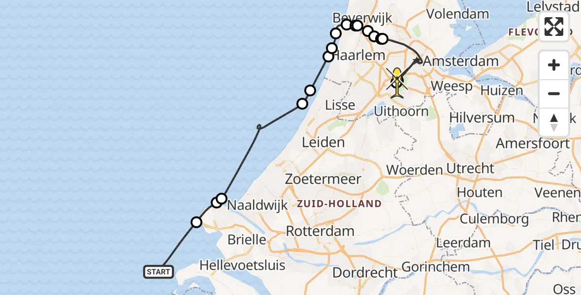 Vluchtroute Politiehelikopter van  naar Schiphol