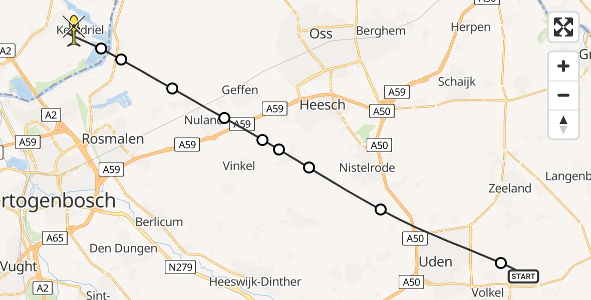 Routekaart van de vlucht: Lifeliner 3 naar Kerkdriel, Bovenstraat