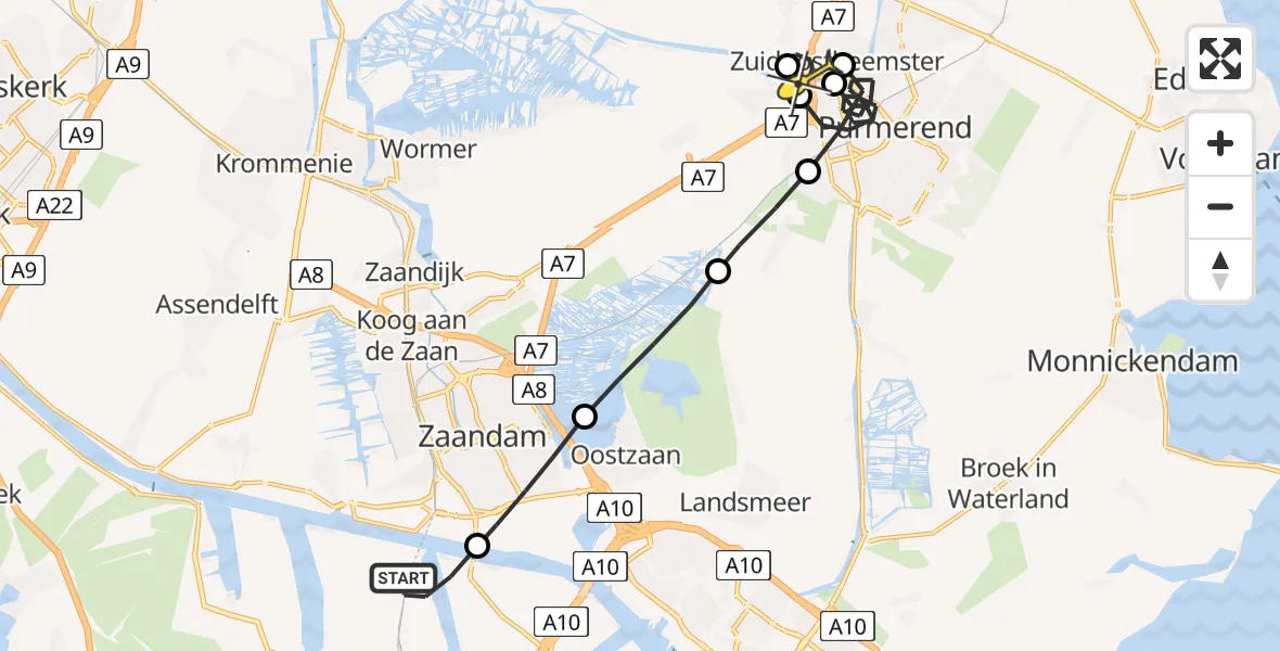 Routekaart van de vlucht: Lifeliner 1 naar Zuidoostbeemster, Westhavenweg