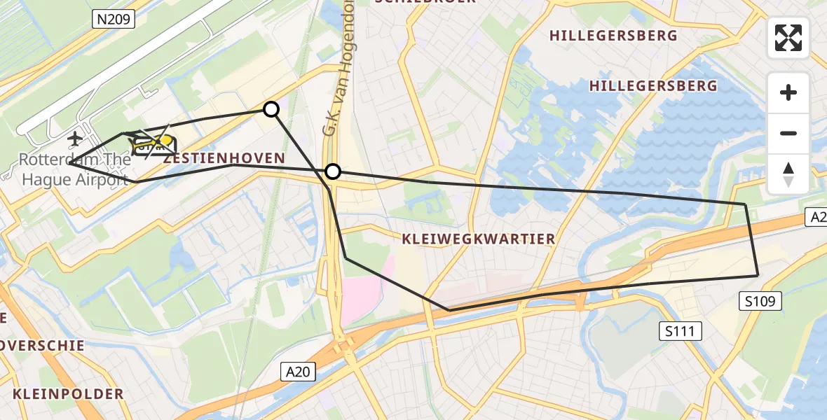 Routekaart van de vlucht: Lifeliner 2 naar Rotterdam The Hague Airport, Fairoaksbaan