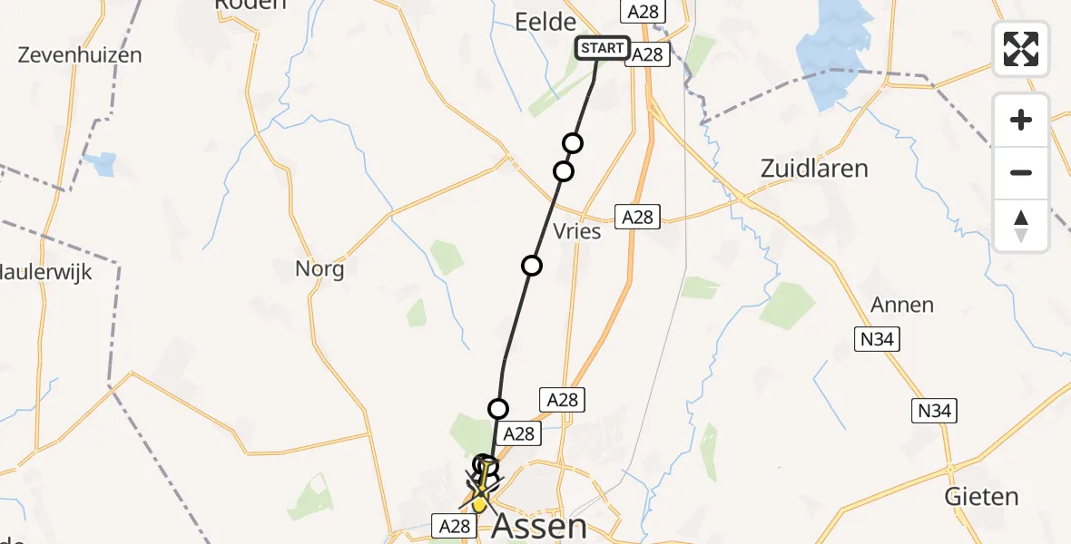 Routekaart van de vlucht: Lifeliner 4 naar Assen, Vissersweg