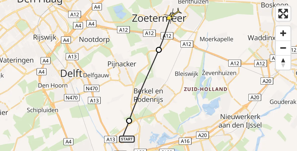 Routekaart van de vlucht: Lifeliner 2 naar Zoetermeer, Oude Bovendijk