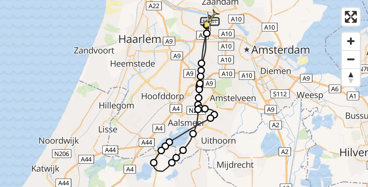 Routekaart van de vlucht: Lifeliner 1 naar Amsterdam Heliport, Westpoort