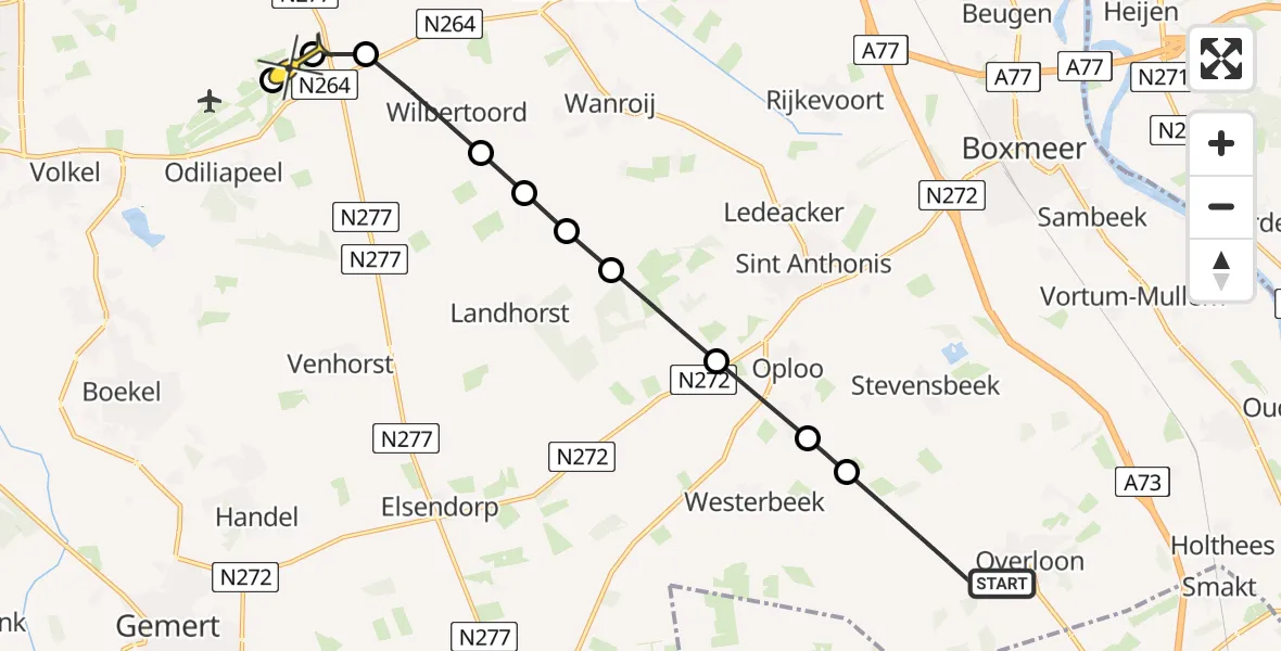 Routekaart van de vlucht: Lifeliner 3 naar Volkel, Rondweg