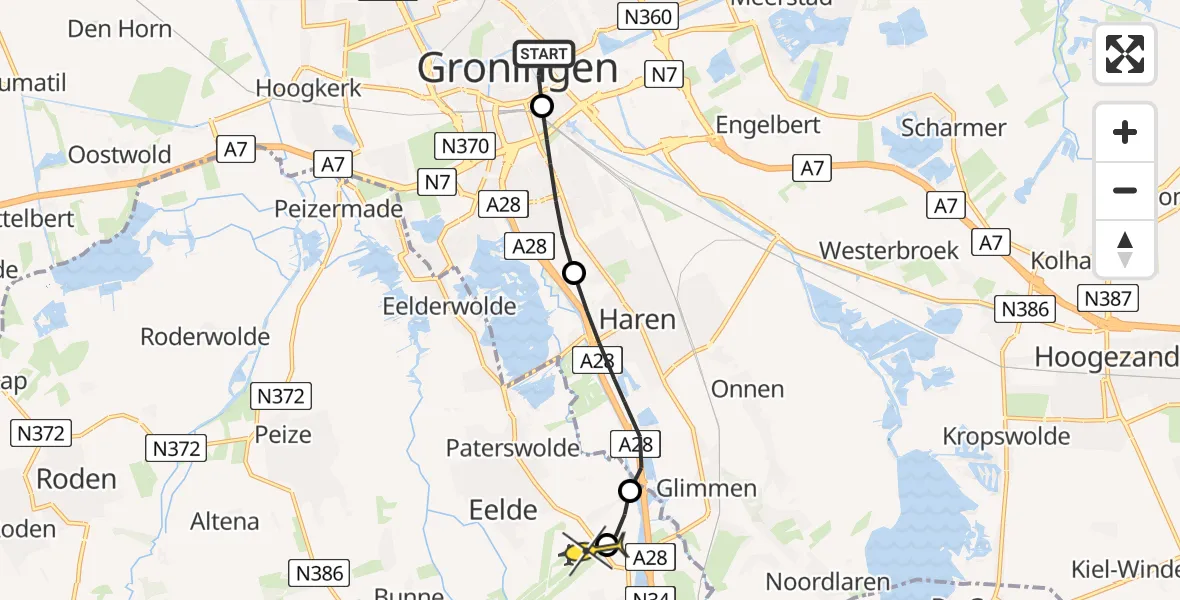 Routekaart van de vlucht: Lifeliner 4 naar Groningen Airport Eelde, Oosterweg
