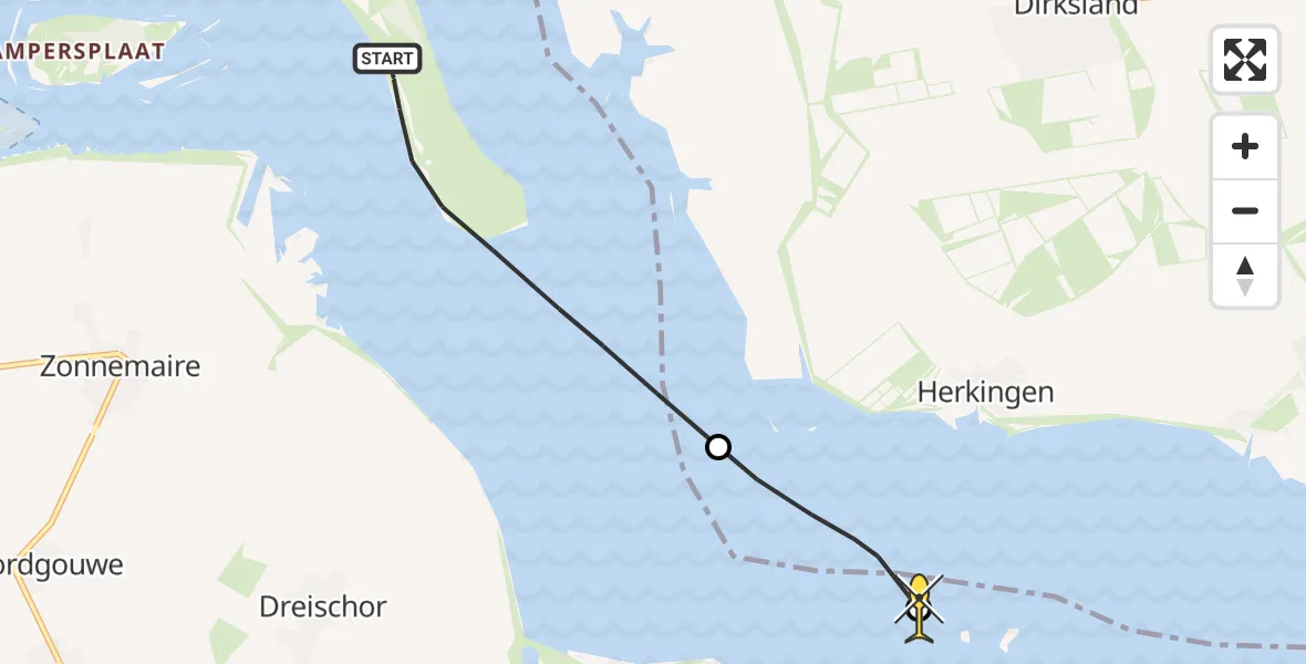 Routekaart van de vlucht: Kustwachthelikopter naar Bruinisse, Veermansplaat