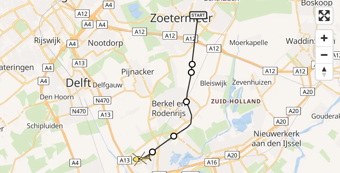 Routekaart van de vlucht: Lifeliner 2 naar Rotterdam The Hague Airport, Van Boisotring