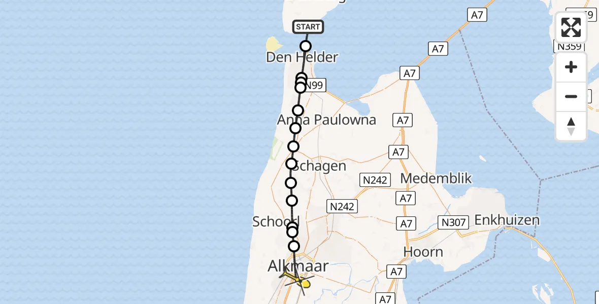 Routekaart van de vlucht: Ambulanceheli naar Alkmaar, Veerhaven