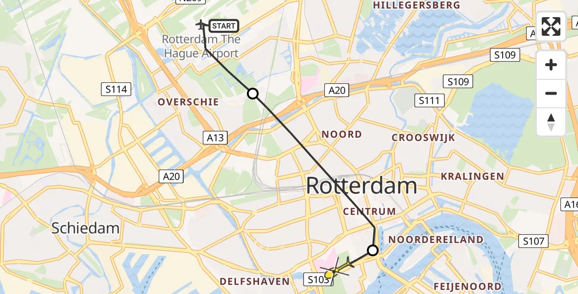 Routekaart van de vlucht: Lifeliner 2 naar Erasmus MC, Brandenburgbaan