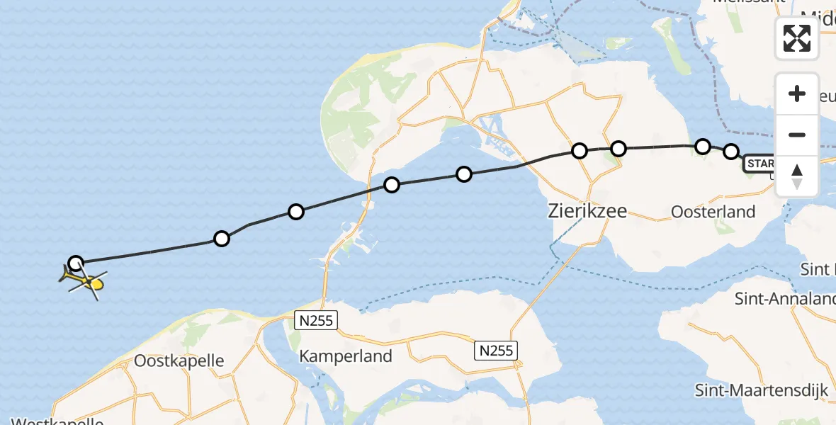 Routekaart van de vlucht: Kustwachthelikopter naar Vlissingen, Hageweg