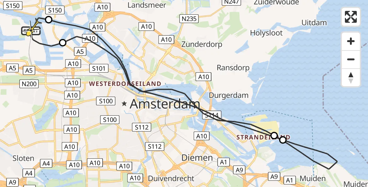Routekaart van de vlucht: Lifeliner 1 naar Amsterdam Heliport, Maltaweg