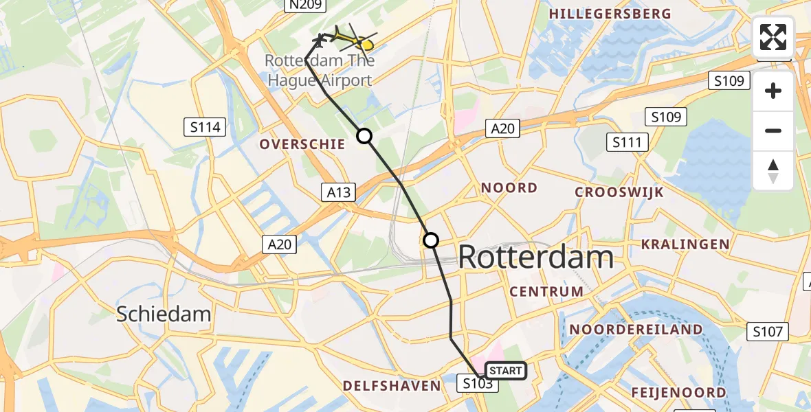 Routekaart van de vlucht: Lifeliner 2 naar Rotterdam The Hague Airport, Volmarijnstraat