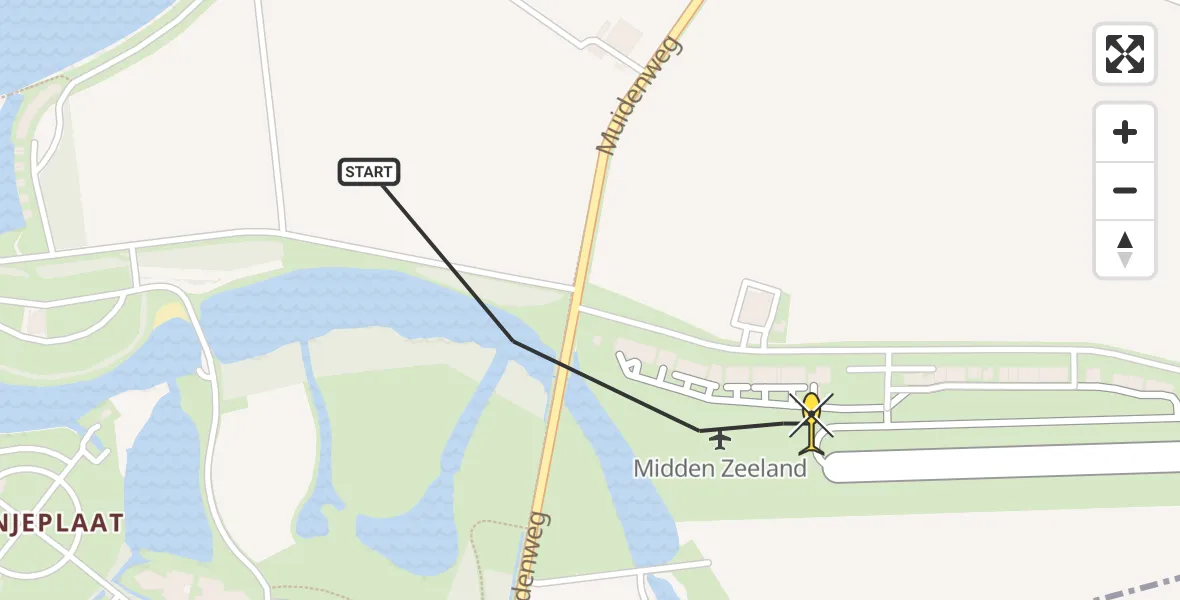 Routekaart van de vlucht: Kustwachthelikopter naar Vliegveld Midden-Zeeland, Calandweg