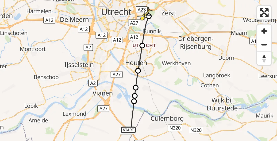 Routekaart van de vlucht: Lifeliner 3 naar Universitair Medisch Centrum Utrecht, Graaf Huibertlaan