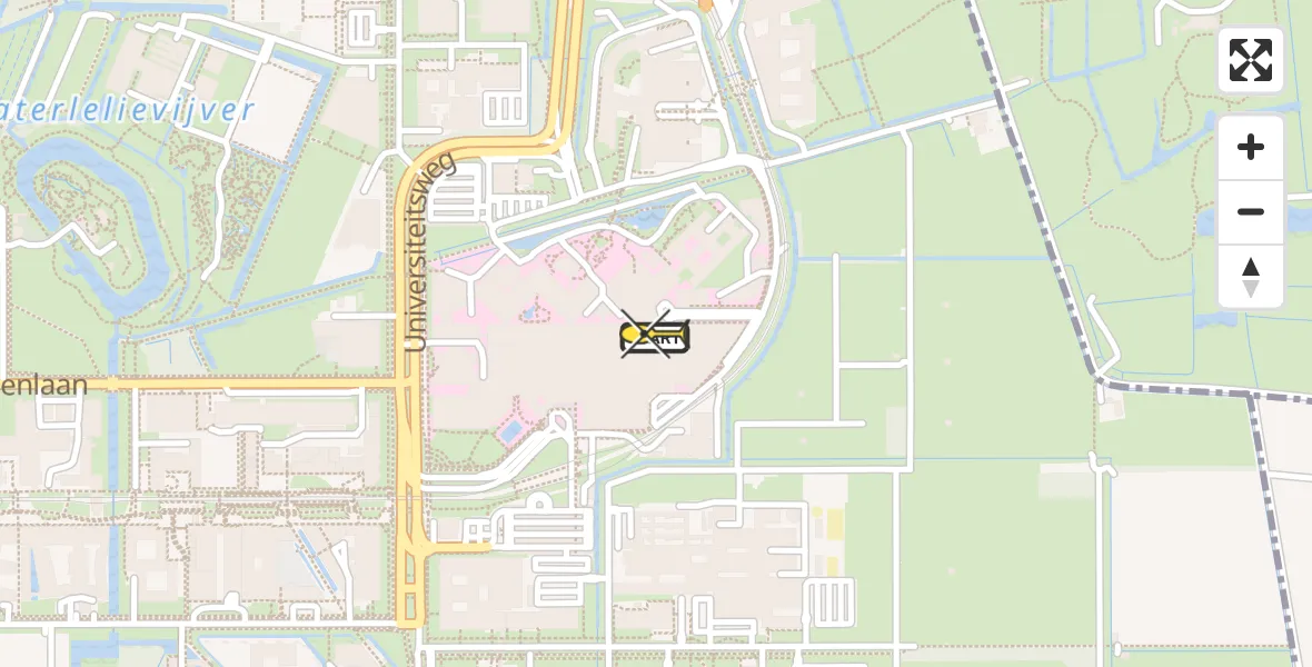 Routekaart van de vlucht: Lifeliner 3 naar Universitair Medisch Centrum Utrecht, UMC Ambulancetunnel