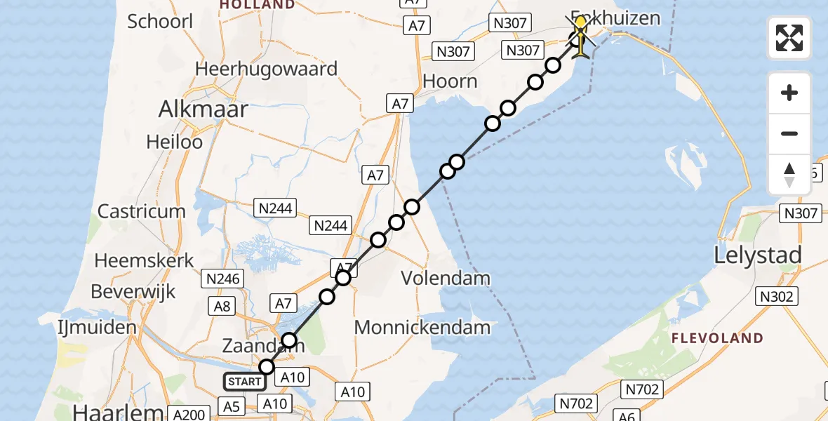 Routekaart van de vlucht: Lifeliner 1 naar Bovenkarspel, Westhavenweg