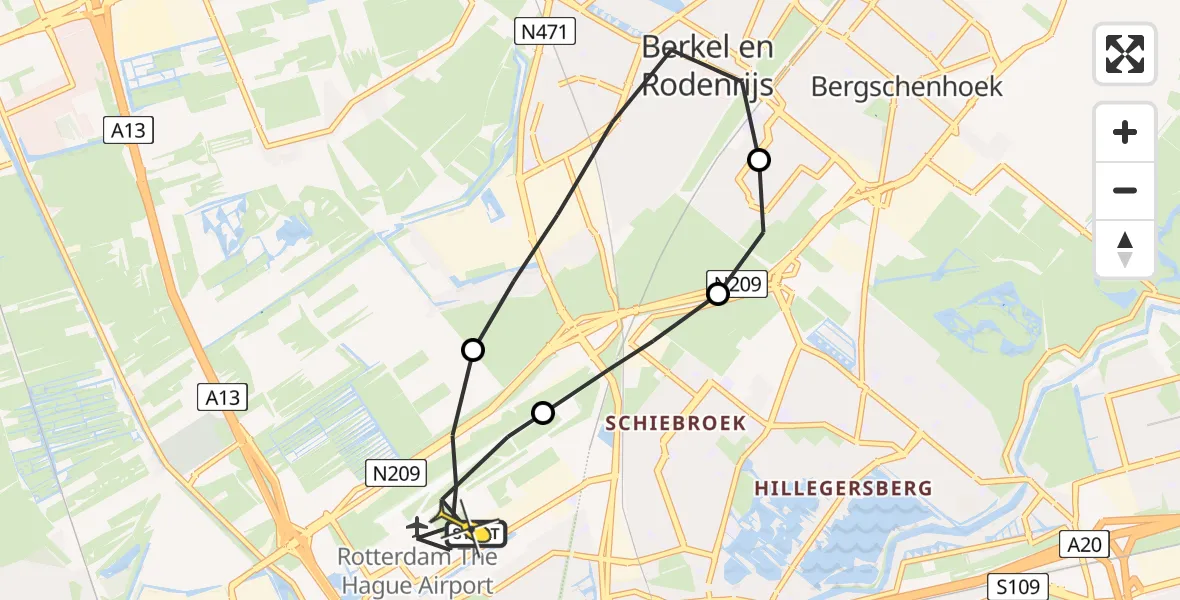 Routekaart van de vlucht: Lifeliner 2 naar Rotterdam The Hague Airport, Otterdijk