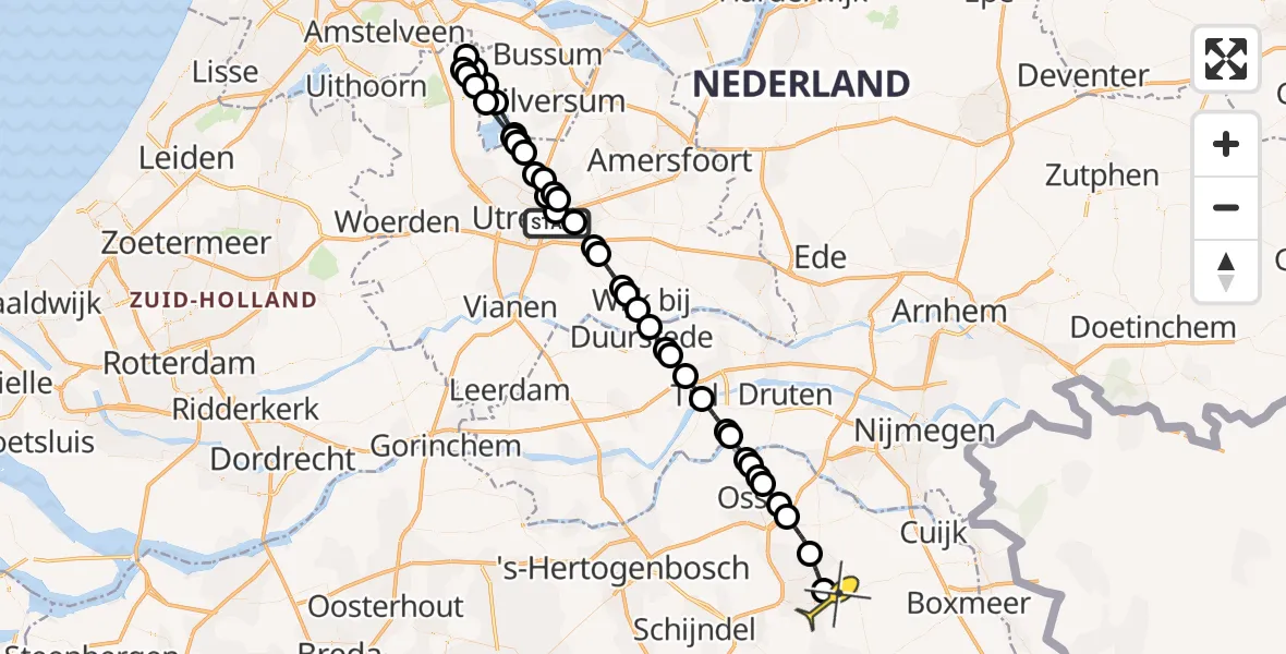 Routekaart van de vlucht: Lifeliner 3 naar Vliegbasis Volkel, UMC Ambulancetunnel