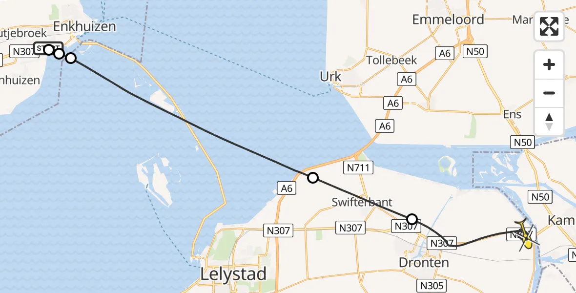 Routekaart van de vlucht: Lifeliner 1 naar Dronten, Binnen Bresem
