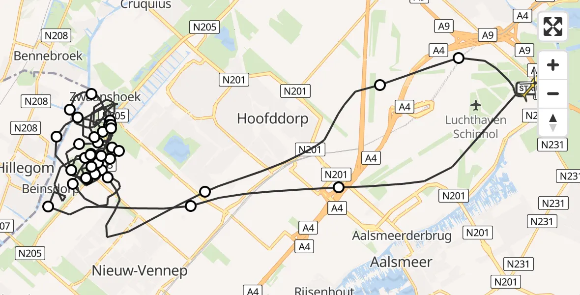 Routekaart van de vlucht: Politieheli naar Schiphol, Thermiekstraat
