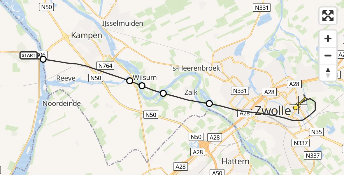 Routekaart van de vlucht: Lifeliner 1 naar Zwolle, Reeveweg