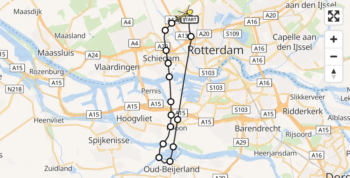 Routekaart van de vlucht: Lifeliner 2 naar Rotterdam The Hague Airport, Pilotenpad