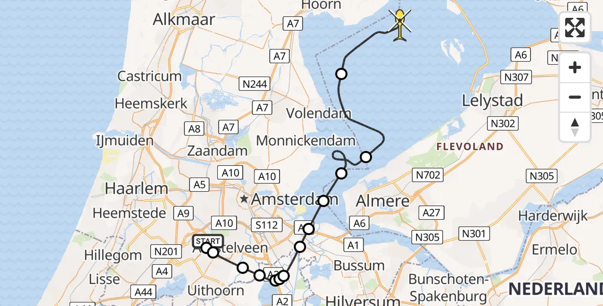 Routekaart van de vlucht: Politieheli naar Lelystad, Van Weerden-Poelmanweg
