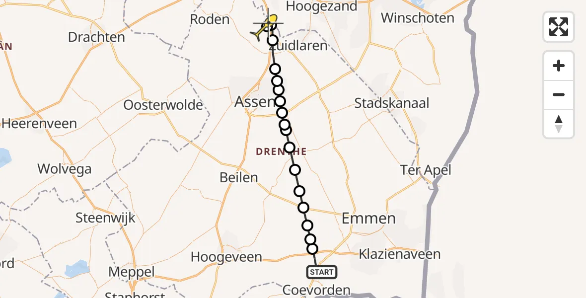 Routekaart van de vlucht: Lifeliner 4 naar Groningen Airport Eelde, Gluvinksweg