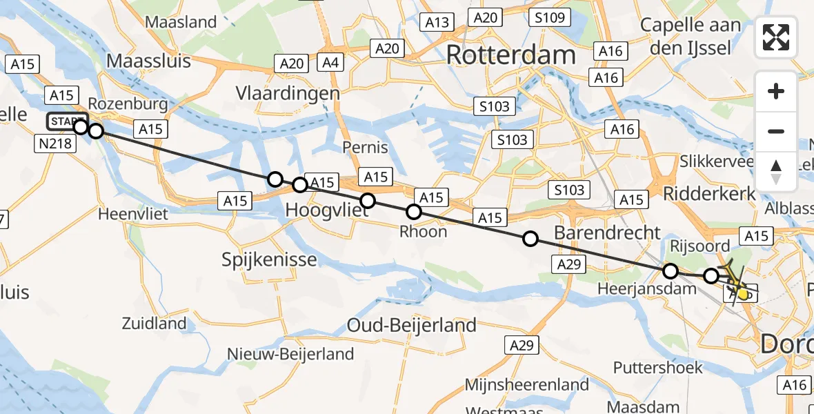 Routekaart van de vlucht: Lifeliner 2 naar Hendrik-Ido-Ambacht, Veckhoekse Sluisweg