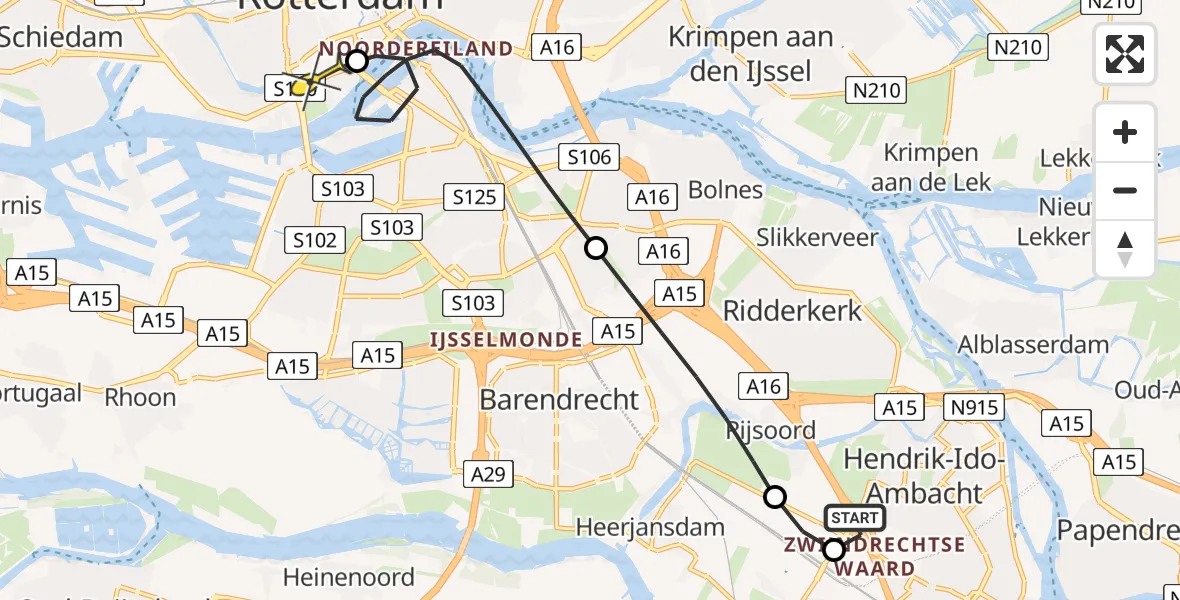 Routekaart van de vlucht: Lifeliner 2 naar Erasmus MC, Munnikensteeg