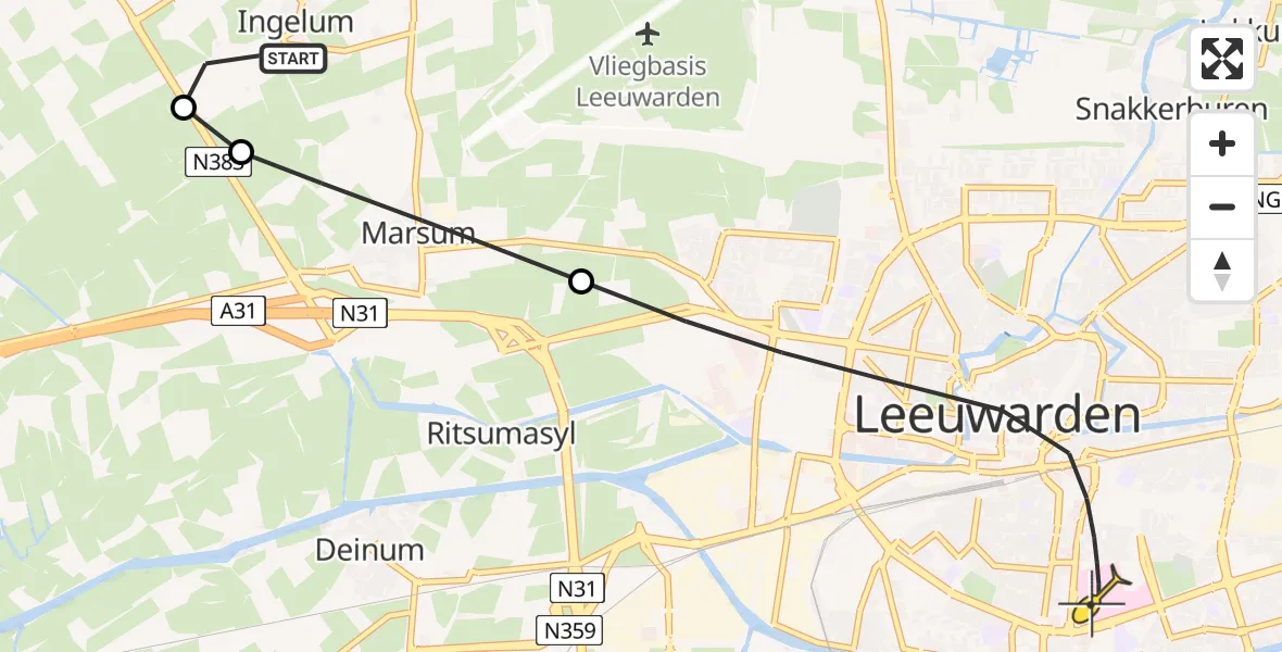 Routekaart van de vlucht: Lifeliner 4 naar Leeuwarden, Mieddyk