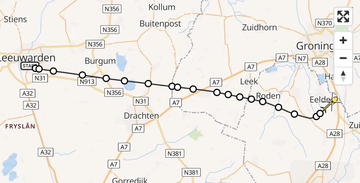 Routekaart van de vlucht: Lifeliner 4 naar Groningen Airport Eelde, De Eker