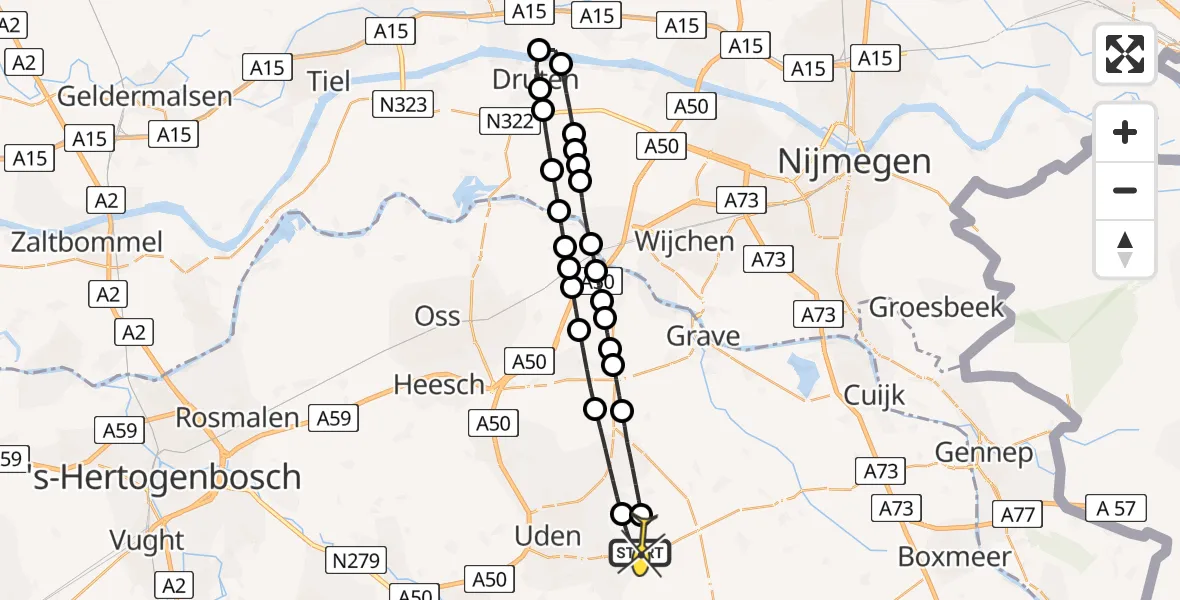 Routekaart van de vlucht: Lifeliner 3 naar Vliegbasis Volkel, Waalbandijk