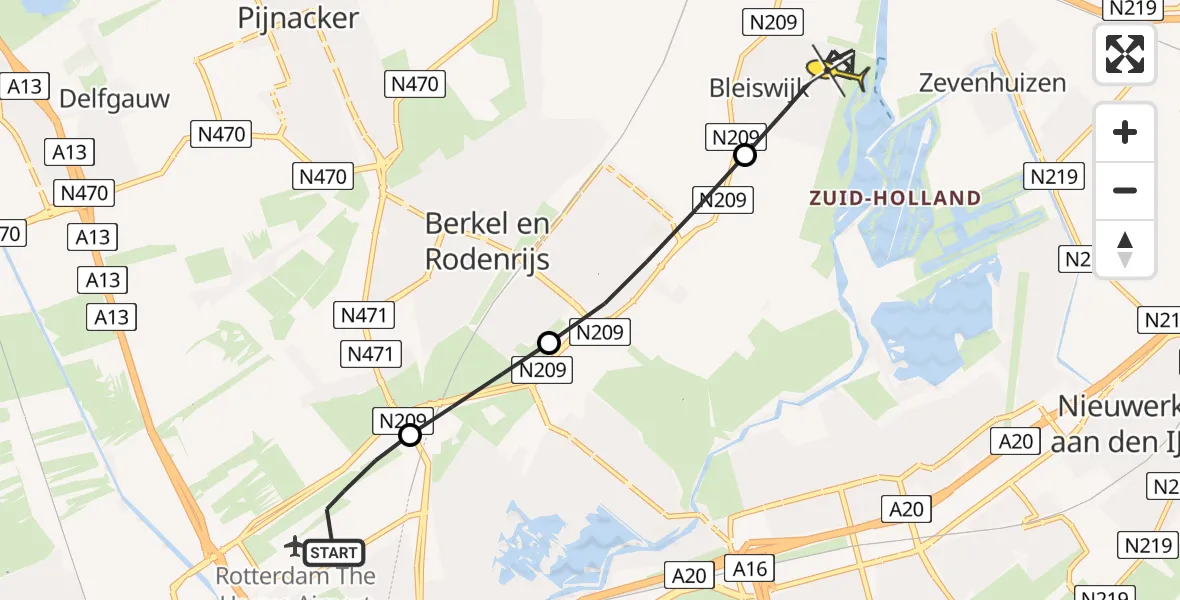 Routekaart van de vlucht: Lifeliner 2 naar Bleiswijk, Landscheiding