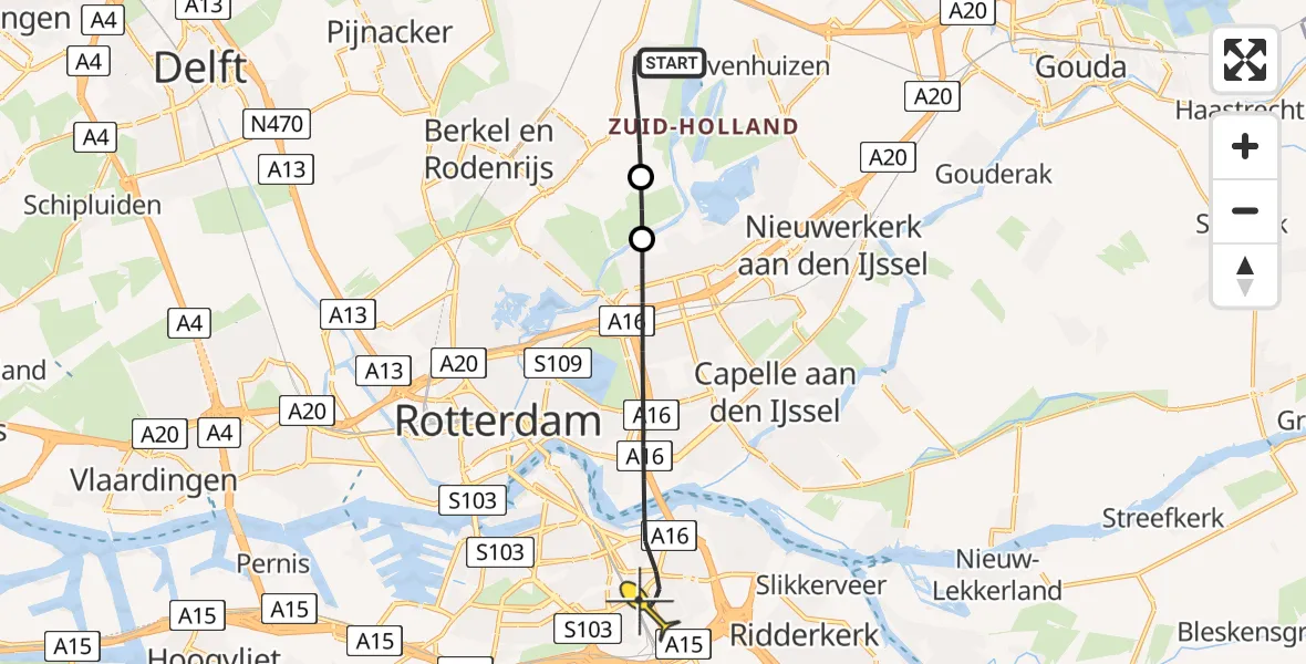Routekaart van de vlucht: Lifeliner 2 naar Rotterdam, Emmastraat