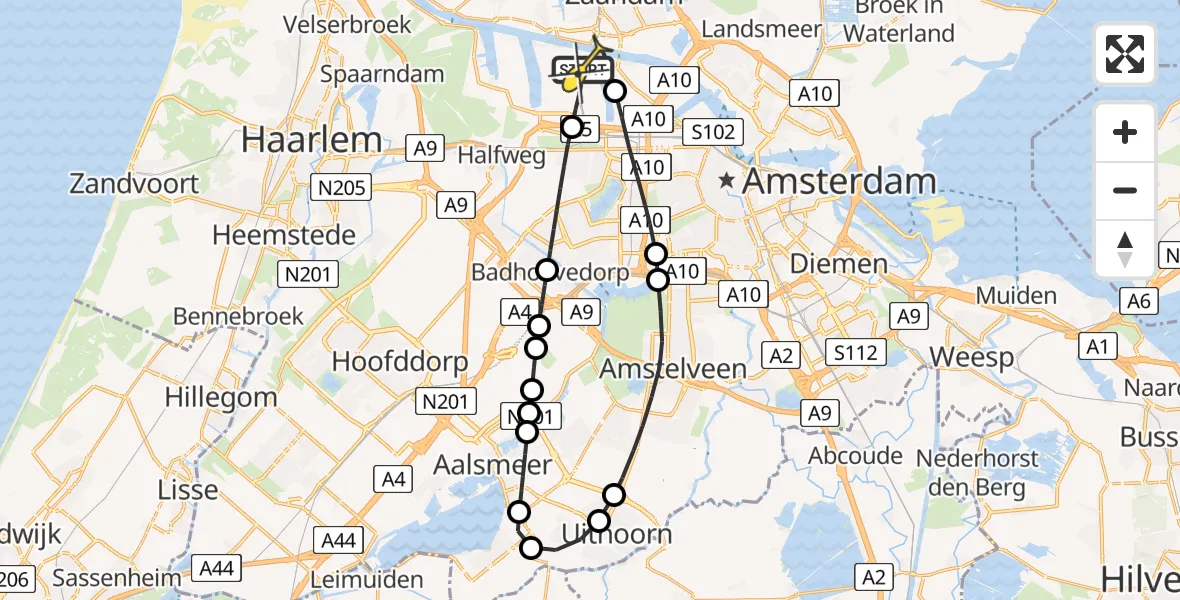 Routekaart van de vlucht: Lifeliner 1 naar Amsterdam Heliport, Nieuw-Zeelandweg
