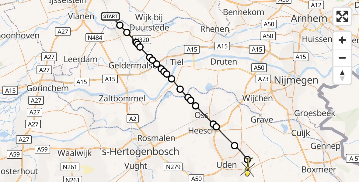 Routekaart van de vlucht: Lifeliner 3 naar Vliegbasis Volkel, Overeind