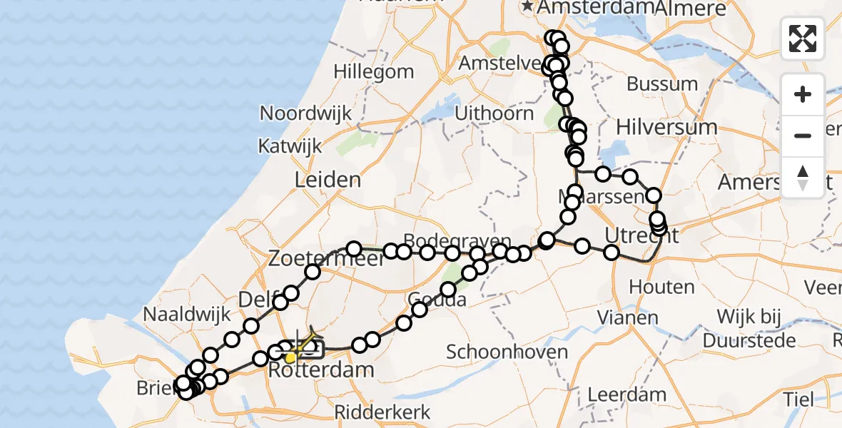 Routekaart van de vlucht: Politieheli naar Rotterdam The Hague Airport, Schieveensedijk
