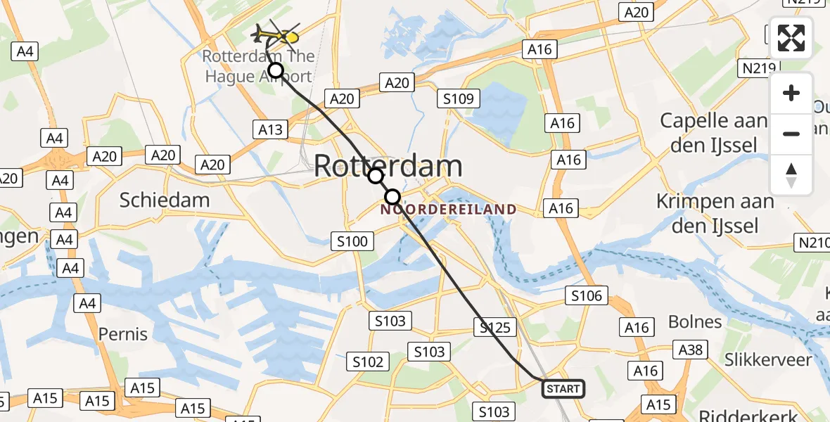 Routekaart van de vlucht: Lifeliner 2 naar Rotterdam The Hague Airport, Dennendaal