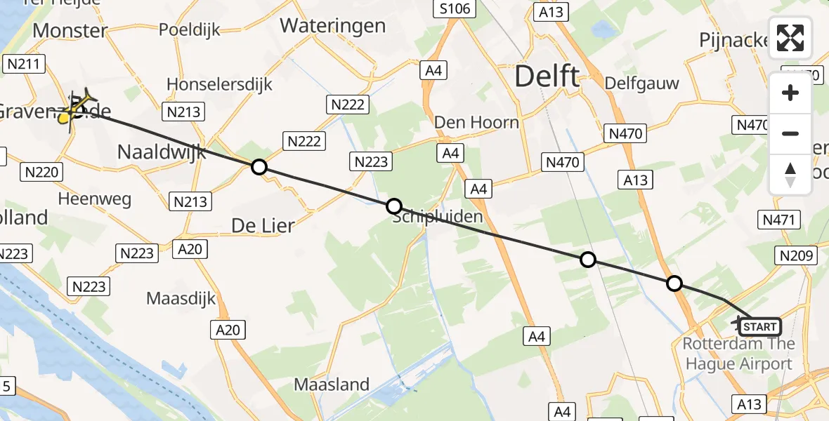 Routekaart van de vlucht: Lifeliner 2 naar 's-Gravenzande, Rijvaartpark