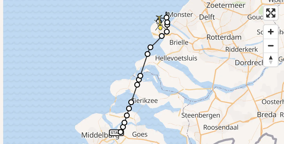 Routekaart van de vlucht: Kustwachthelikopter naar Maasvlakte, Calandweg