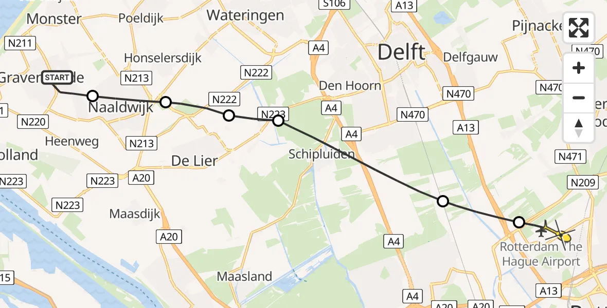 Routekaart van de vlucht: Lifeliner 2 naar Rotterdam The Hague Airport, Braillestraat