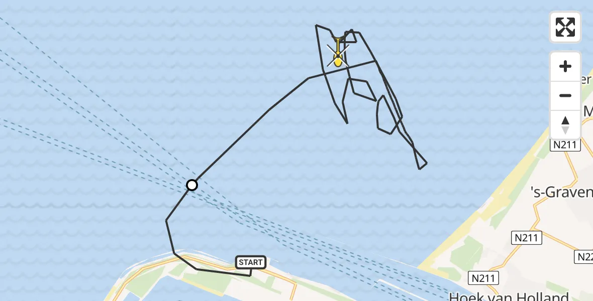 Routekaart van de vlucht: Kustwachthelikopter naar Prinses Máximaweg