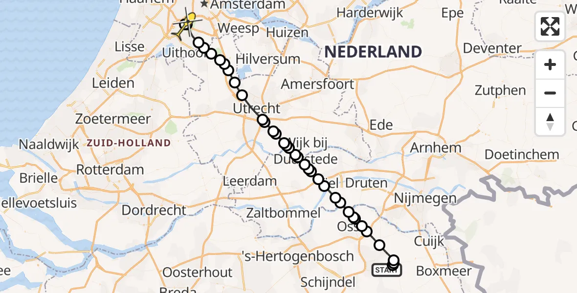 Routekaart van de vlucht: Politiehelikopter naar Schiphol, Zeelandsedijk