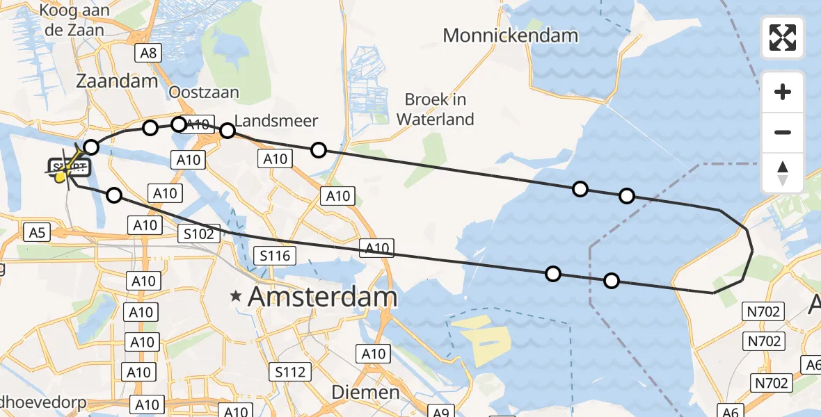 Routekaart van de vlucht: Lifeliner 1 naar Amsterdam Heliport, Westhaven